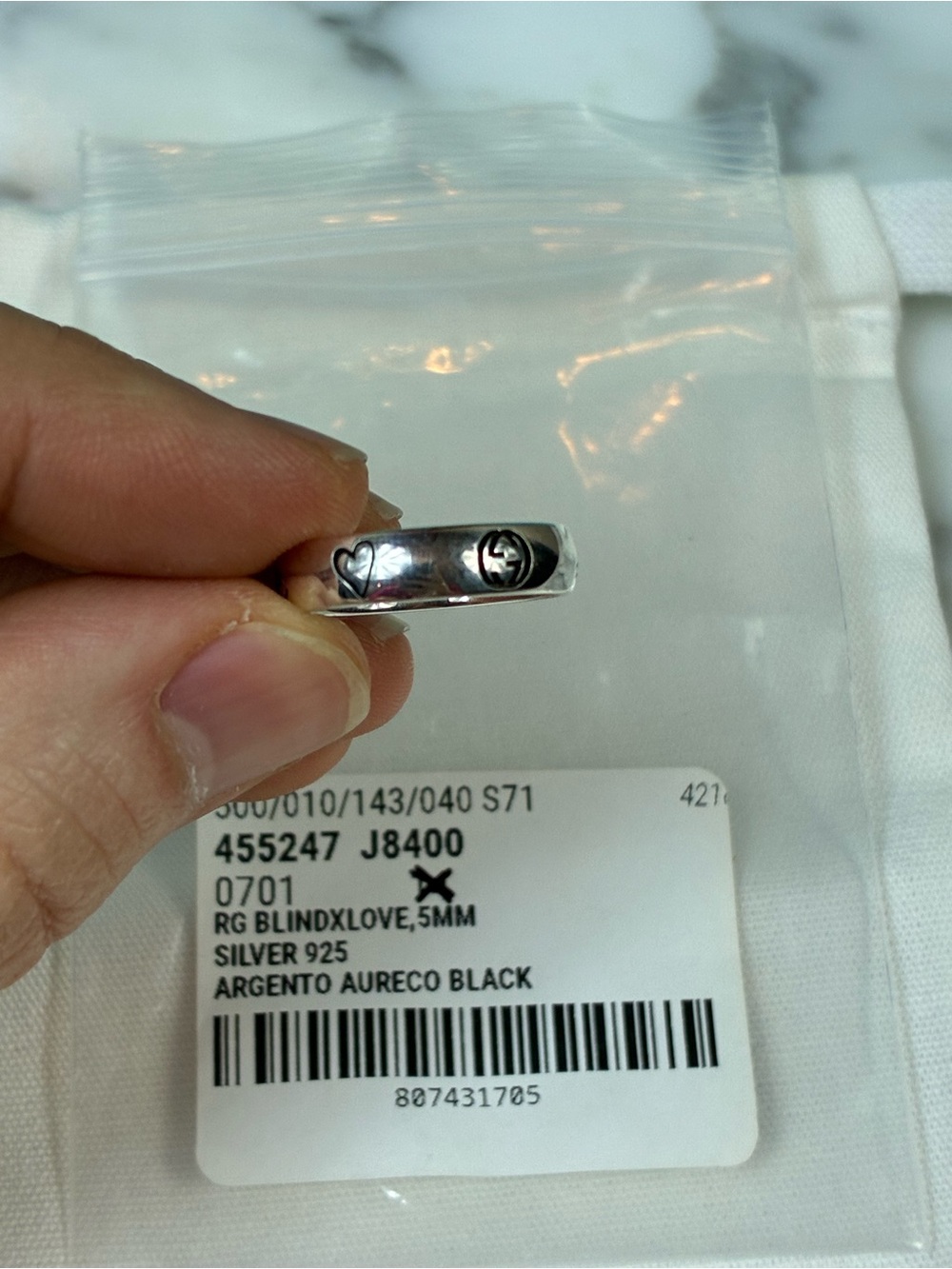 NWT Gucci Silver 925 Blind For Love GG Ring - IT Size 17 = 7.75 US - Picture 1 of 10